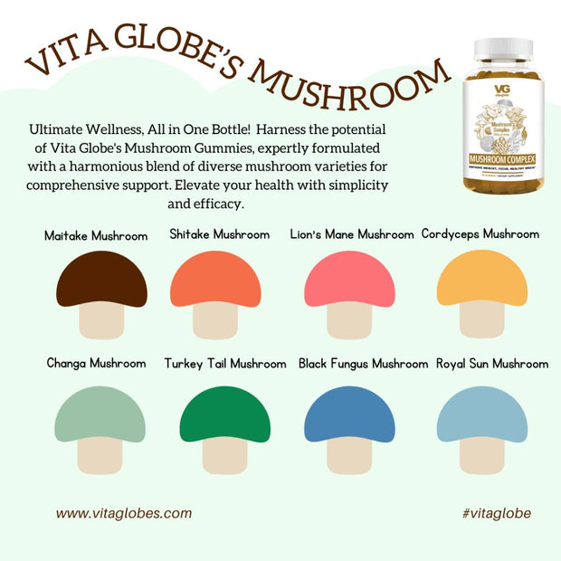 Vita Globe Mushroom Complex Gummy Vitamins 8 types