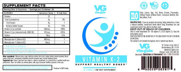 Vita Globe Vitamin-K2 Gummy Vitamin Supplement Facts
