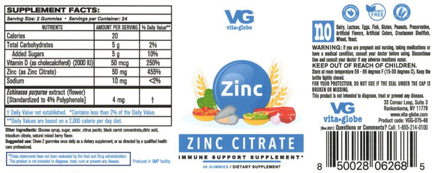 Vita Globe Zinc citrate Supplement Facts