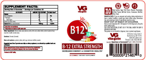 Vita Globe b-12 extra strength gummy vitamins supplement facts