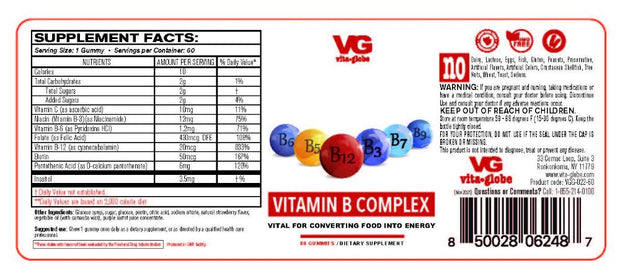 Vita Globe Vitamin B Complex Gummies Supplement Facts