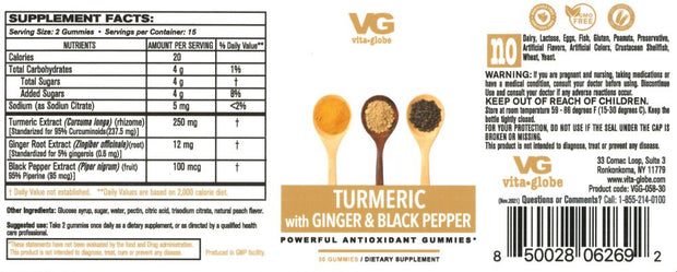 Vita Globe Turmeric Gummy Vitamins supplement facts