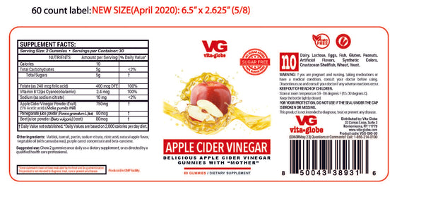 Apple Cider Vinegar Gummy Vitamins, Sugar Free