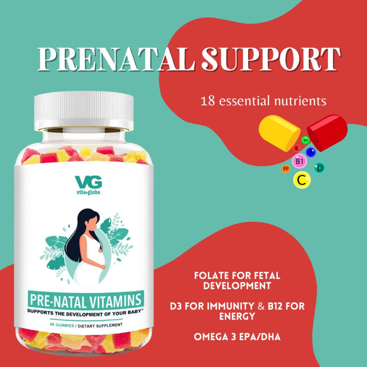 Vita globe Pre-natal support vitamins 18 essential nutrients folate, d3 and omega 3 epa/dha